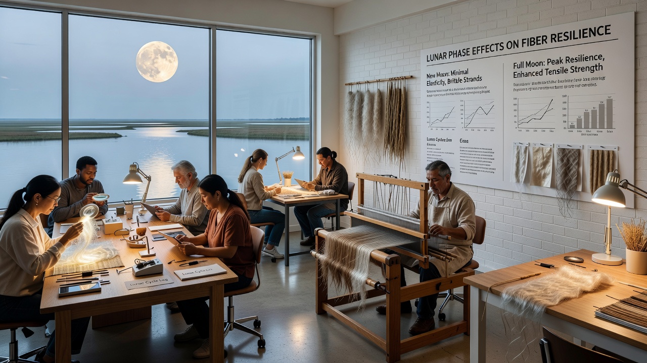 Fiber samples undergoing resilience testing in a delta craft studio setting